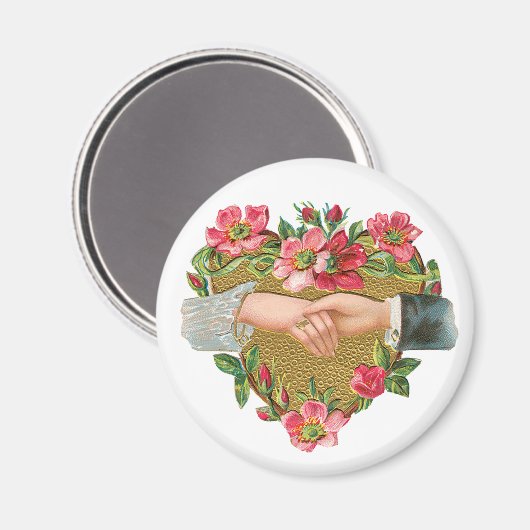 Handen w Bloemen,  Victoriaans Valentijnsdag Magneet (Voorkant / Achterkant)