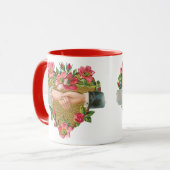 Handen w Bloemen,  Victoriaans Valentijnsdag Mok (Voorkant links)