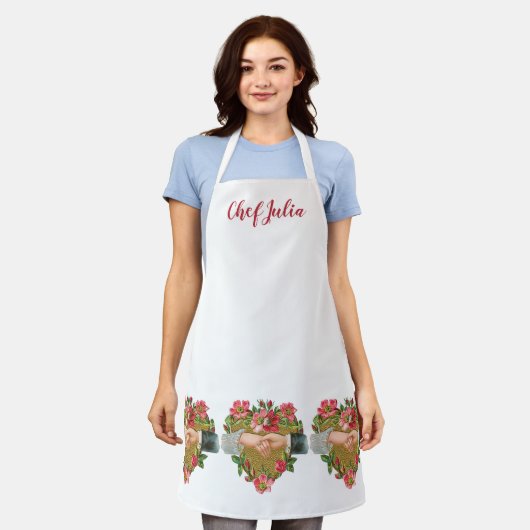 Handen w Bloemen, Victoriaans Valentijnsdag Schort (Gedragen)