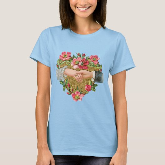 Handen w Bloemen,  Victoriaans Valentijnsdag T-shirt (Voorkant)
