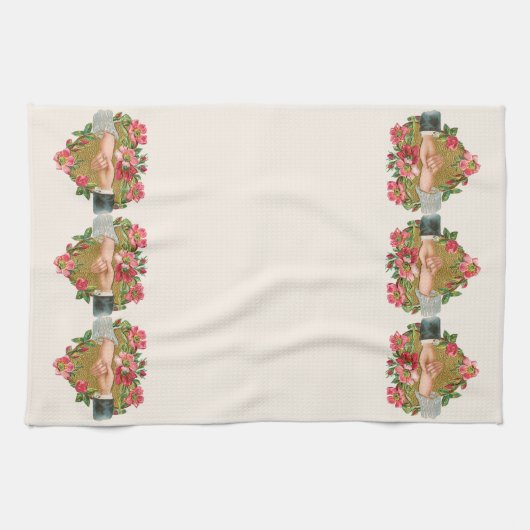 Handen w Bloemen,  Victoriaans Valentijnsdag Theedoek (Horizontaal)