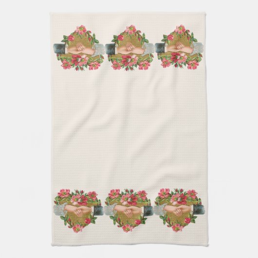 Handen w Bloemen,  Victoriaans Valentijnsdag Theedoek (Verticaal)