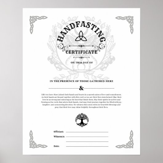 HANDFASTING CERTIFICAAT 16X20 CELTIC WICCA WIT POSTER (Voorkant)