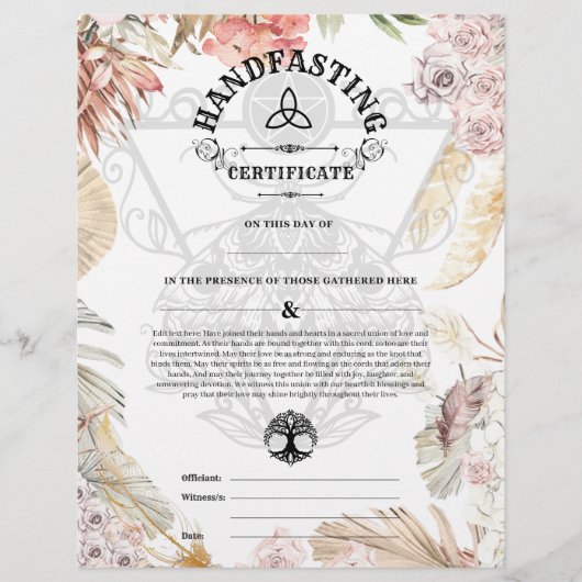 HANDFASTING CERTIFICAAT 8,5" x 11" BOHO PAGAN (Voorkant)