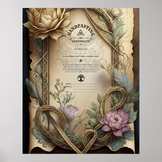 HANDFASTING CERTIFICAAT FLORAL CELTIC WICCA PAGAN POSTER (Voorkant)