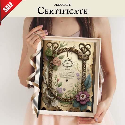 HANDFASTING CERTIFICAAT FLORAL CELTIC WICCA PAGAN POSTER
