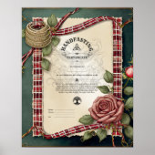 HANDFASTING CERTIFICAAT TARTAN ROZEN ROOD GROEN POSTER (Voorkant)