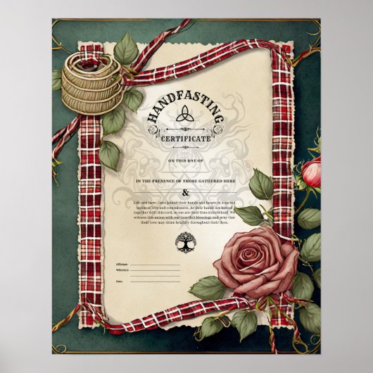 HANDFASTING CERTIFICAAT TARTAN ROZEN ROOD GROEN POSTER (Voorkant)