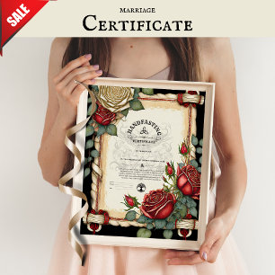HANDFASTING CERTIFICAAT TARTAN ROZEN ROOD GROEN POSTER