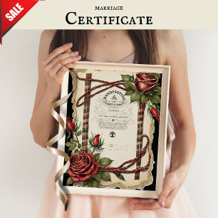 HANDFASTING CERTIFICAAT TARTAN ROZEN ROOD GROEN POSTER