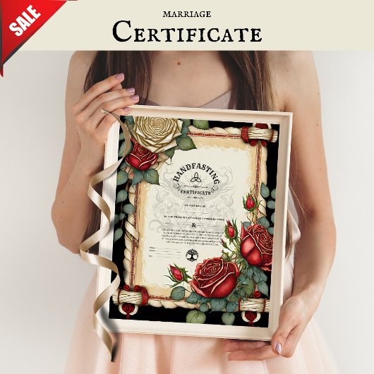 HANDFASTING CERTIFICAAT TARTAN ROZEN ROOD GROEN POSTER