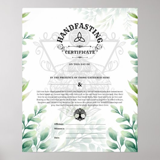 HANDFASTING CERTIFICAAT WICCA NATUUR CELTISCH 16X2 POSTER (Voorkant)