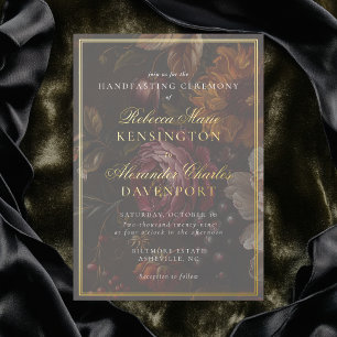 Handfasting Donkere Stemming Bloemrijke Calligrafi Folie Uitnodiging