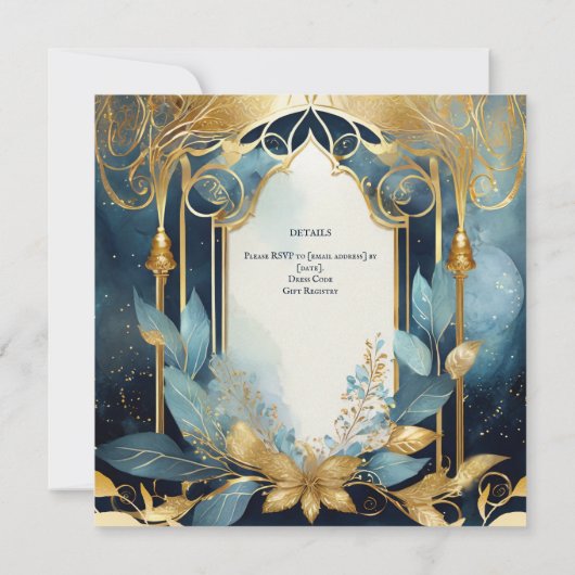 HANDFASTING UITNODIGINGEN BLAUWGROEN GOUD (Achterkant)