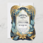 HANDFASTING UITNODIGINGEN BLAUWGROEN GOUD ETHERAL (Voorkant)