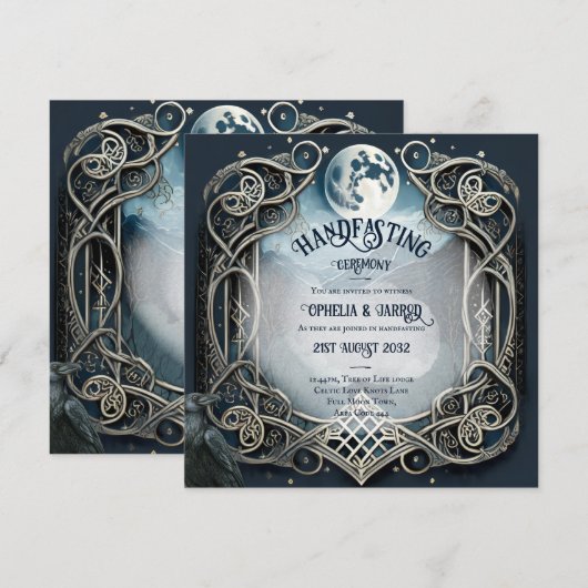 HANDFASTING UITNODIGINGEN DRUID CELTIC WICCA MOON (Voorkant / Achterkant)