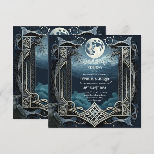 HANDFASTING UITNODIGINGEN DRUID CELTIC WICCA MOON (Voorkant / Achterkant)