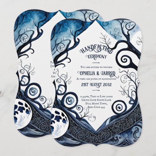 HANDFASTING UITNODIGINGEN DRUID CELTIC WICCA MOON (Voorkant / Achterkant)