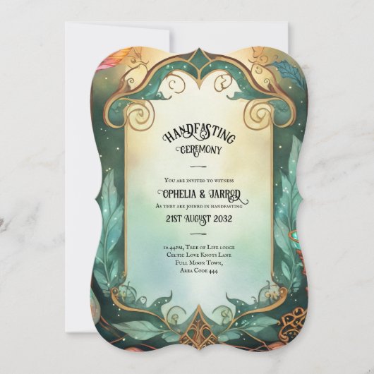 HANDFASTING UITNODIGINGEN GROEN GOUD ETHERAL (Voorkant)