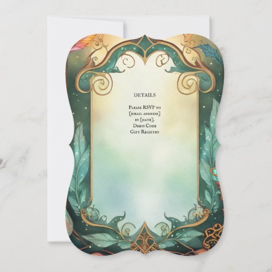 HANDFASTING UITNODIGINGEN GROEN GOUD ETHERAL (Achterkant)
