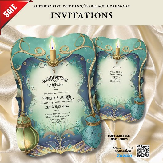 HANDFASTING UITNODIGINGEN GROEN GOUD ETHERAL