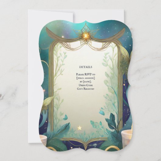 HANDFASTING UITNODIGINGEN GROEN GOUD ETHERAL (Achterkant)