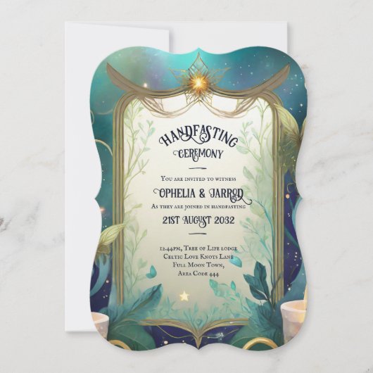 HANDFASTING UITNODIGINGEN GROEN GOUD ETHEREAAL (Voorkant)