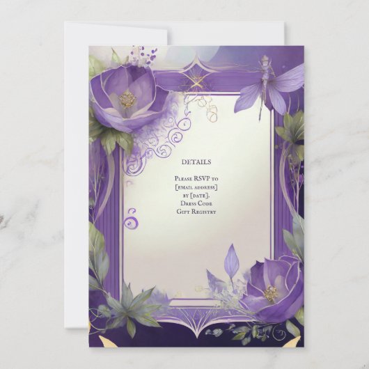 HANDFASTING-UITNODIGINGEN PURPER GOUD ETHEERLIJK KAART (Achterkant)