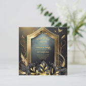 HANDFASTING UITNODIGINGEN ZWART GOUD ETHEREAL (Staand voorkant)