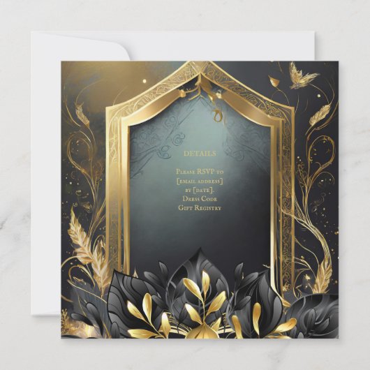 HANDFASTING UITNODIGINGEN ZWART GOUD ETHEREAL (Achterkant)