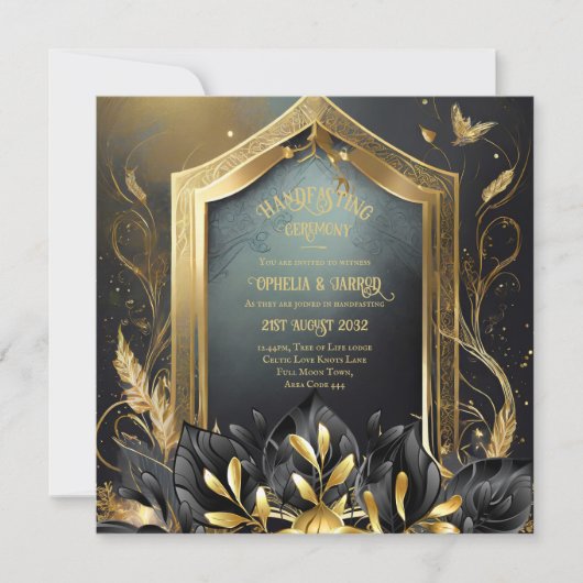 HANDFASTING UITNODIGINGEN ZWART GOUD ETHEREAL (Voorkant)