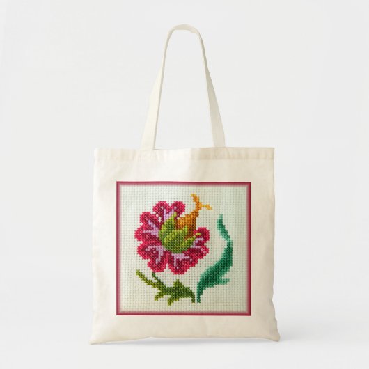 Handgeborduurde lichte bloem 3 tote bag (Voorkant)