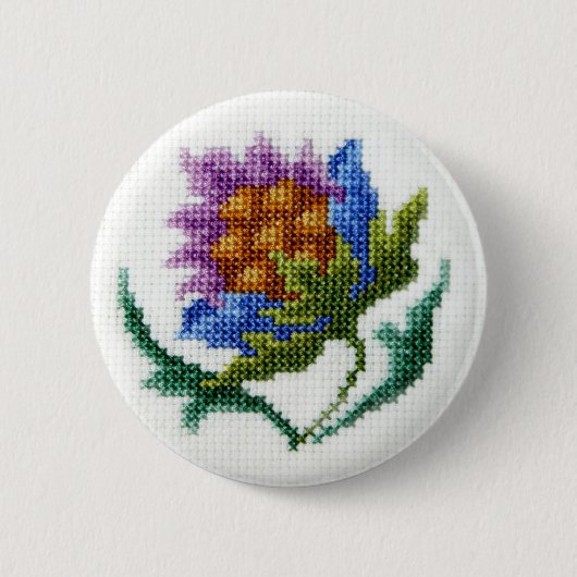 Handgeborduurde lichte bloem ronde button 5,7 cm (Voorkant)