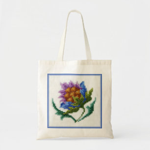 Handgeborduurde lichte bloem tote bag