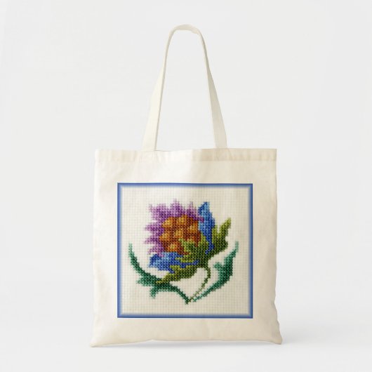 Handgeborduurde lichte bloem tote bag (Voorkant)