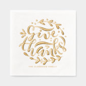 Handgedrukte Geef Bedankt Krans Thanksgiving Folie Servetten (Voorkant)