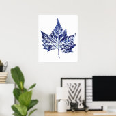 Handgedrukte plant Print Navy Blue One Maple Leaf (Thuiskantoor)