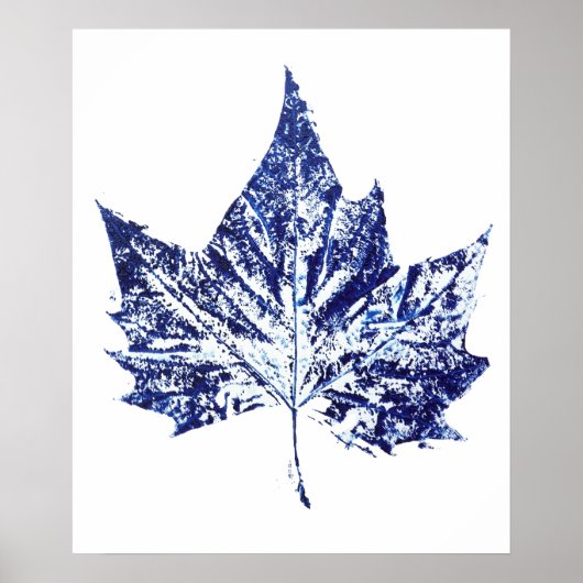 Handgedrukte plant Print Navy Blue One Maple Leaf (Voorkant)