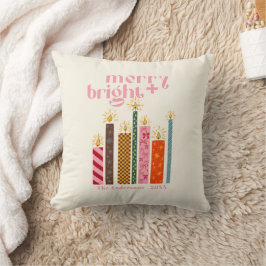 Handgeïllustreerd Kerstmis Merry + Bright Kussen