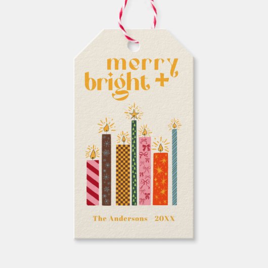 Handgeïllustreerd Merry + Bright Kerstkussen Cadeaulabel (Voorkant)