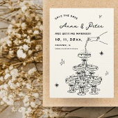Handgeïllustreerde Champagne Tower Retro Funky Save The Date