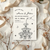 Handgeïllustreerde Champagne Tower Retro Funky Save The Date