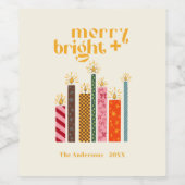 Handgeïllustreerde Kerstkussen 'Merry + Bright' Wijn Etiket (Enkel label)