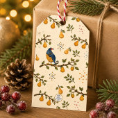 Handgeïllustreerde Kerstmis Patrijs in Perenboom Cadeaulabel