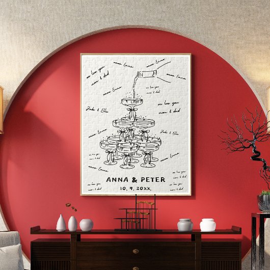 Handgeïllustreerde unieke gastenboek teken puzzel legpuzzel