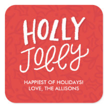 Handgeklede Holly Jolly Kerst stickers - Rood
