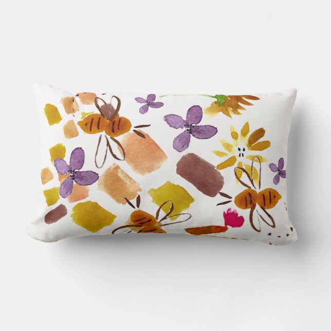 Handgekleurd met Floral geel bijenschilderij Kussen (Voorkant)