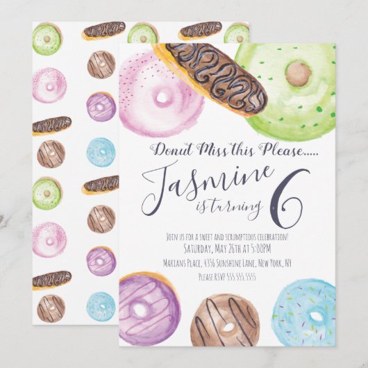 Handgekleurde donuts eclairs, gevriesdroogd kaart (Voorkant / Achterkant)