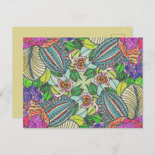Handgekleurde Funky Cactus bloemen | Briefkaart (Voorkant / Achterkant)