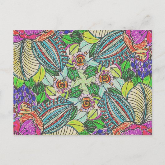 Handgekleurde Funky Cactus bloemen | Briefkaart (Voorkant)